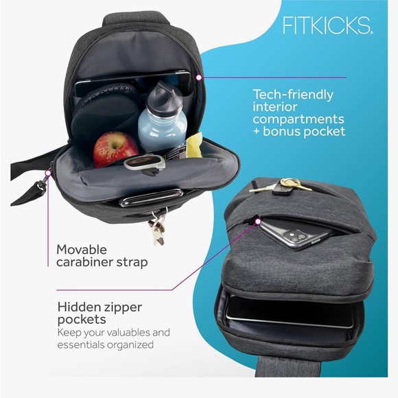 NEW FITKICKS Latitude Active Lifestyle Sling Bag Backpack - Black Color - Picture 3 of 12